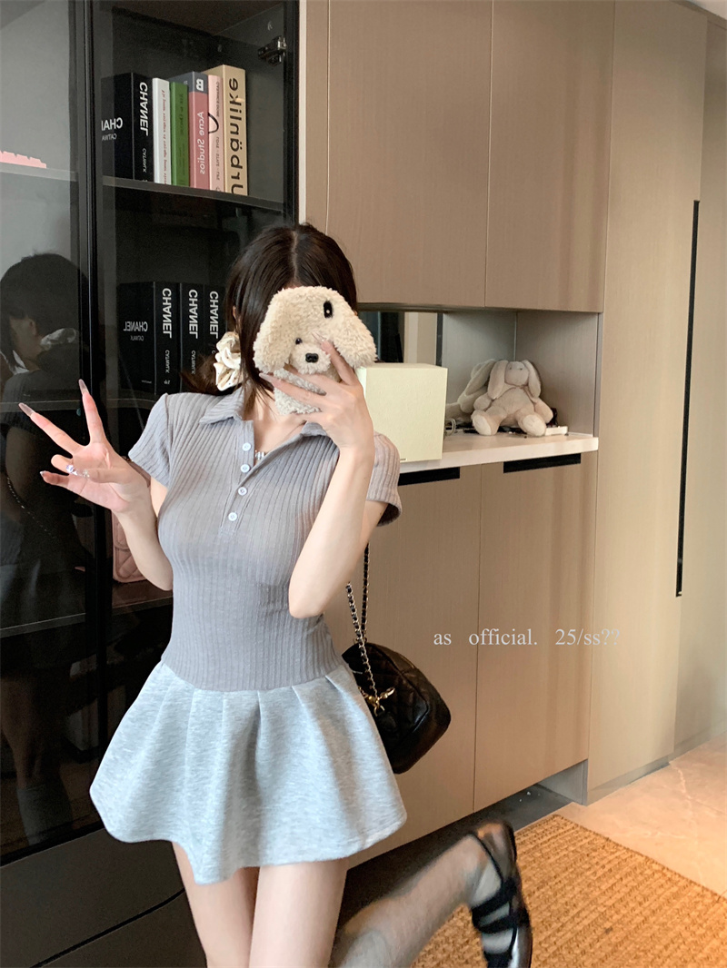 Women's Summer Long Sleeve Polo Collar A-Line Dress