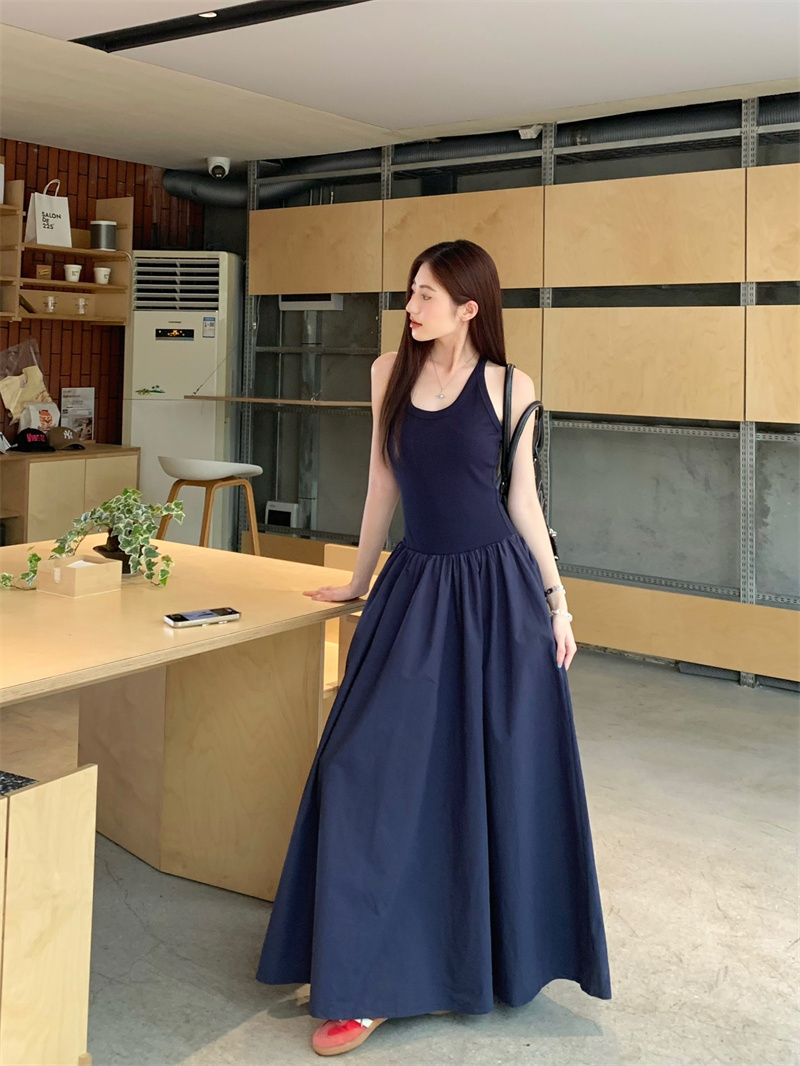 Women's Summer Sleeveless Fitted Waist Long Flared Dress